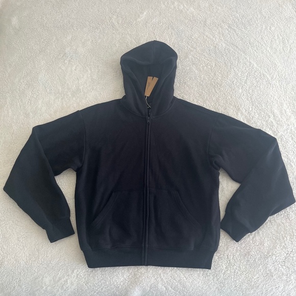 Skims Onyx Cotton Fleece Zip Up Hoodie - Size Small